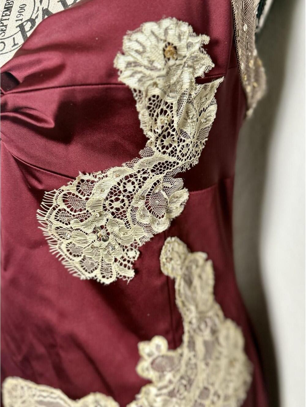 Adrianna Papell Burgundy Halter Lace Party Dress Women's Size 8 - Picture 5 of 15